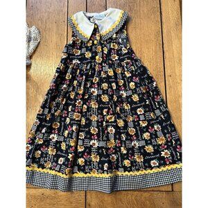 Vintage Rare Edition Girls Dress 6X Yellow Sunflower Black Gingham